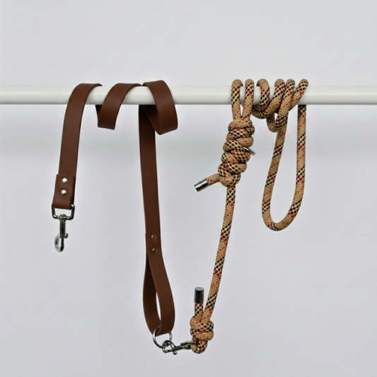LAISSE LÉON. Tartan & Marron – Laisse multiposition chien