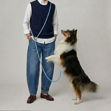 LAISSE ROSA. Bleu Sky – Laisse chien corde tressée & cuir