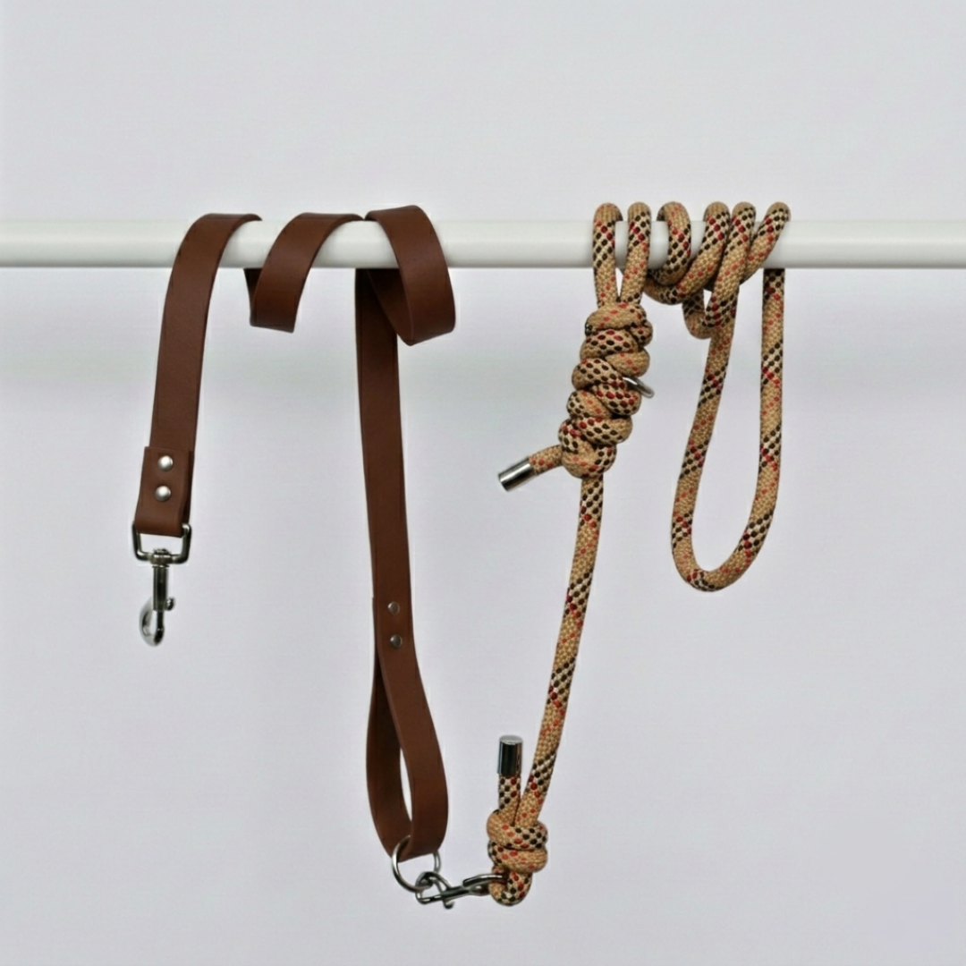 LAISSE LÉON. Tartan & Marron – Laisse multiposition chien