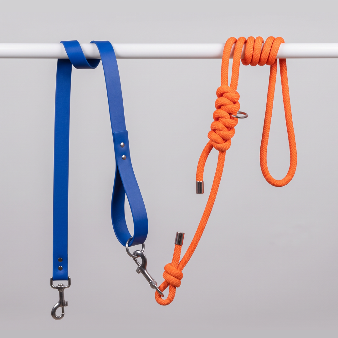 Laisse multiposition chien Bleu & Orange – LAISSE LÉON.